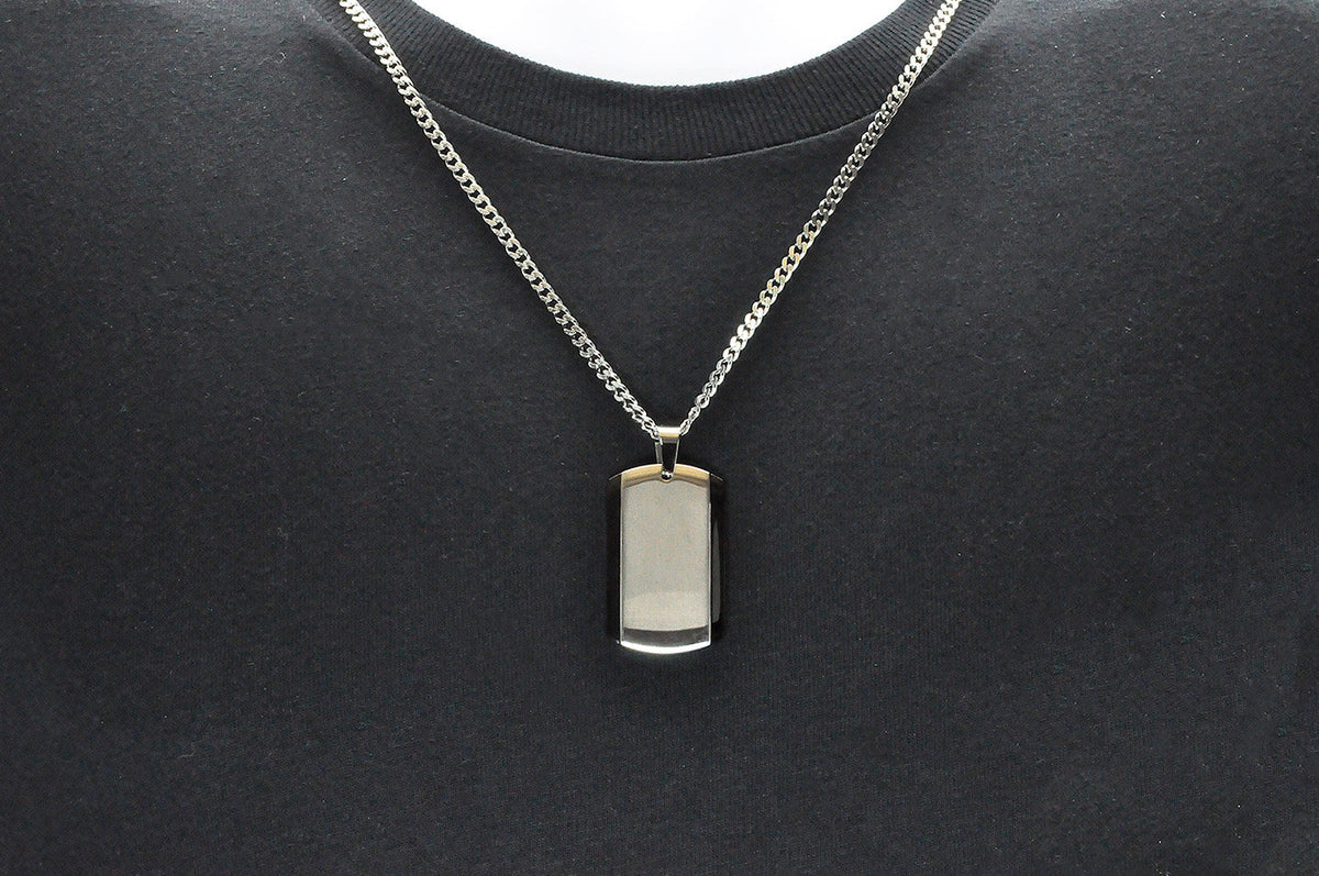 Mens Black Plated Stainless Steel Dog Tag Pendant