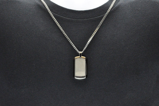 Mens Black Plated Stainless Steel Dog Tag Pendant