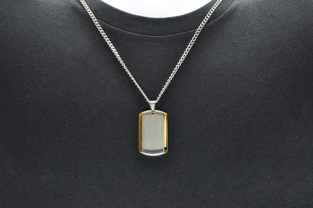Mens Two Tone Gold Stainless Steel Dog Tag Pendant