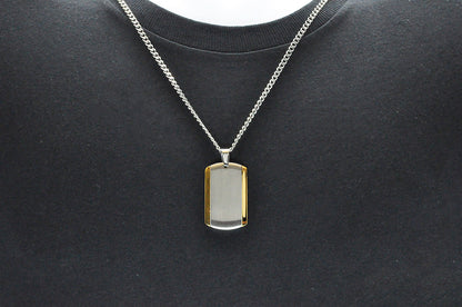 Mens Two Tone Gold Stainless Steel Dog Tag Pendant