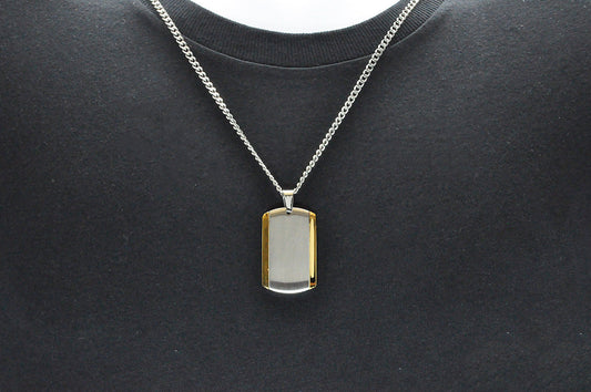 Mens Two Tone Gold Stainless Steel Dog Tag Pendant