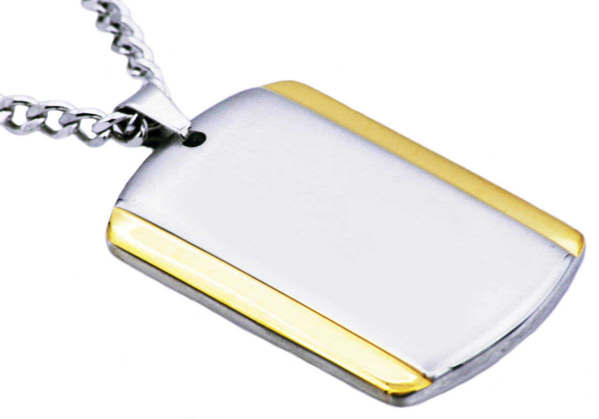 Mens Two Tone Gold Stainless Steel Dog Tag Pendant
