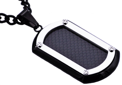 Mens Stainless Steel Dog Tag Pendant With Carbon Fiber