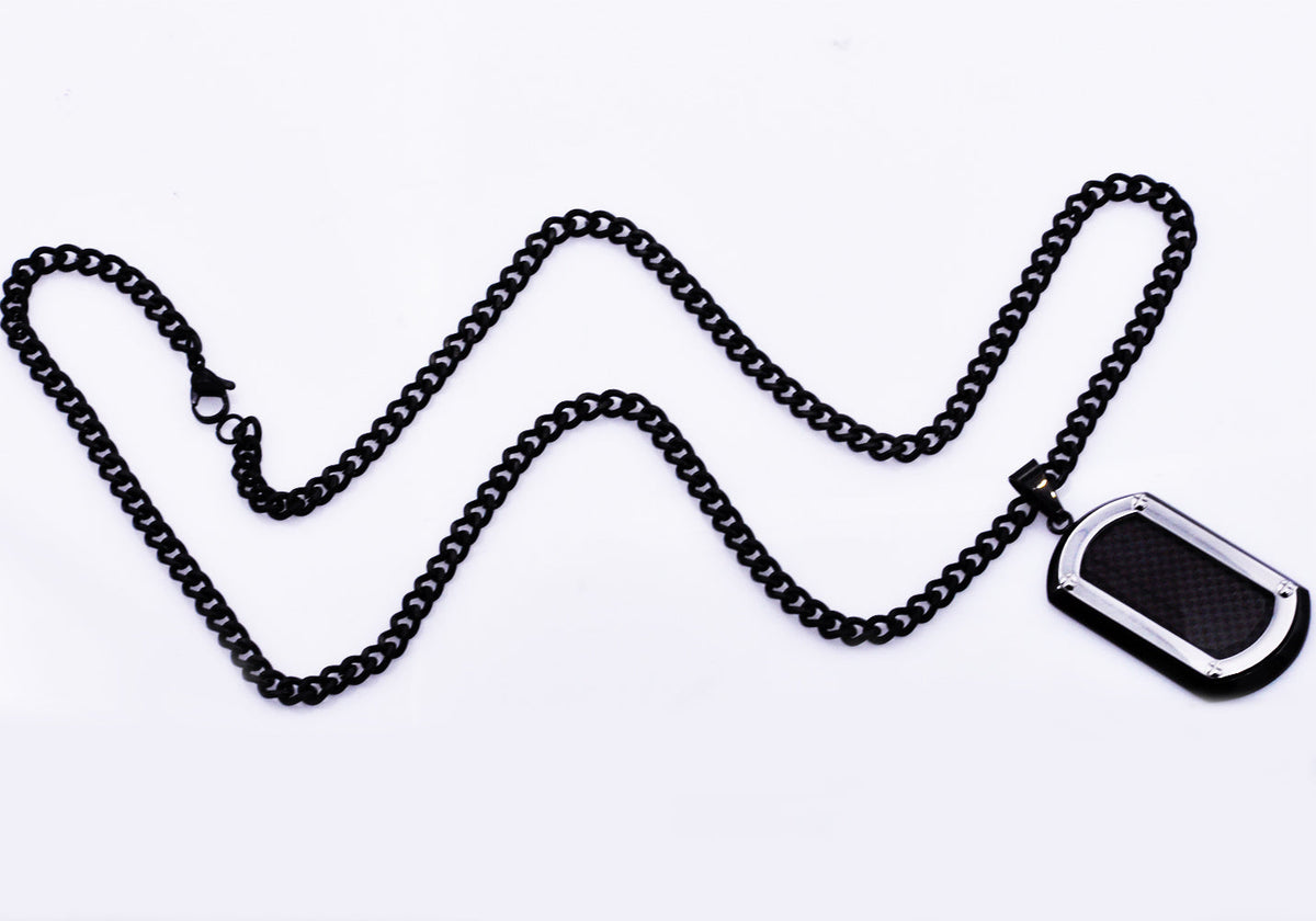 Mens Stainless Steel Dog Tag Pendant With Carbon Fiber