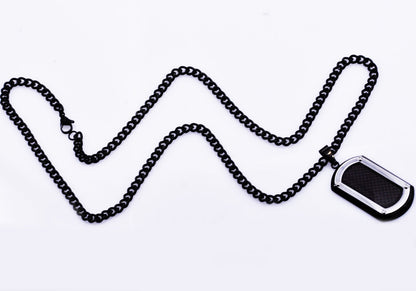 Mens Stainless Steel Dog Tag Pendant With Carbon Fiber