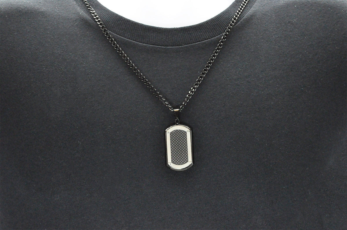 Mens Stainless Steel Dog Tag Pendant With Carbon Fiber