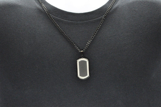 Mens Stainless Steel Dog Tag Pendant With Carbon Fiber