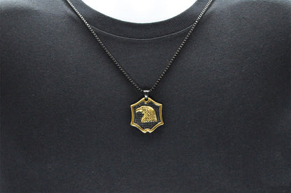 Mens Black And Gold Stainless Steel Eagle Pendant Necklace