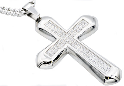 Mens Stainless Steel Cross Pendant With Cubic Zirconia