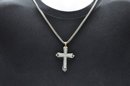 Mens Stainless Steel Cross Pendant With Cubic Zirconia