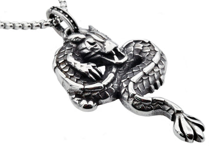 Mens Black Plated Stainless Steel Dragon Pendant