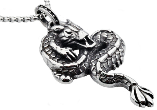 Mens Black Plated Stainless Steel Dragon Pendant