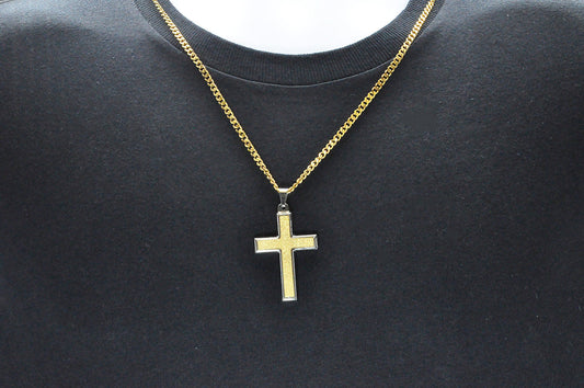 Mens Sandblasted Gold Stainless Steel Cross Pendant