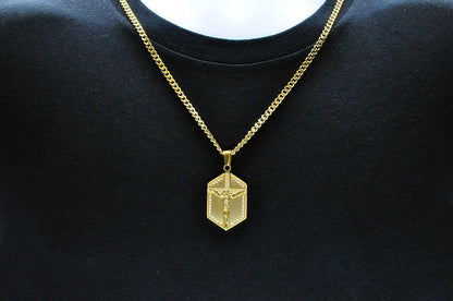 Mens Gold Stainless Steel Cross Pendant With Cubic Zirconia