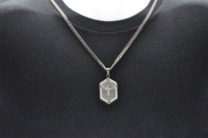 Mens Stainless Steel Cross Pendant With Cubic Zirconia