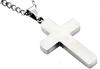 Mens Polished and Brushed Finished Stainless Steel Cross Pendant With 24" Curb Chain