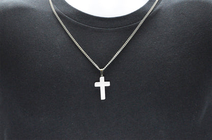 Mens Polished and Brushed Finished Stainless Steel Cross Pendant With 24" Curb Chain
