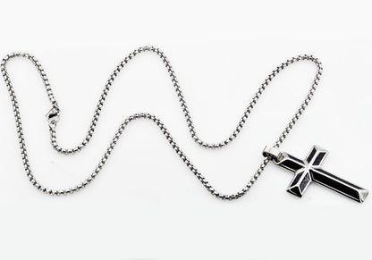 Mens Carbon Fiber Stainless Steel Cross Pendant