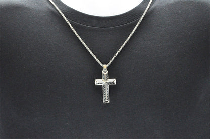Mens Carbon Fiber Stainless Steel Cross Pendant