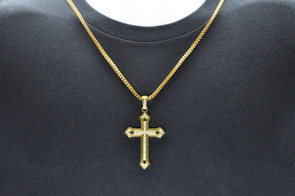 Mens Gold Stainless Steel Cross Pendant With Cubic Zirconia