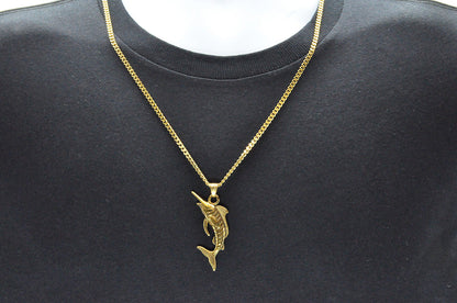 Mens Gold Stainless Steel Sword Fish Pendant