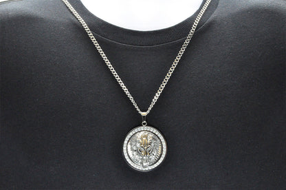 Mens Stainless Steel Lion Pendant With Cubic Zirconia