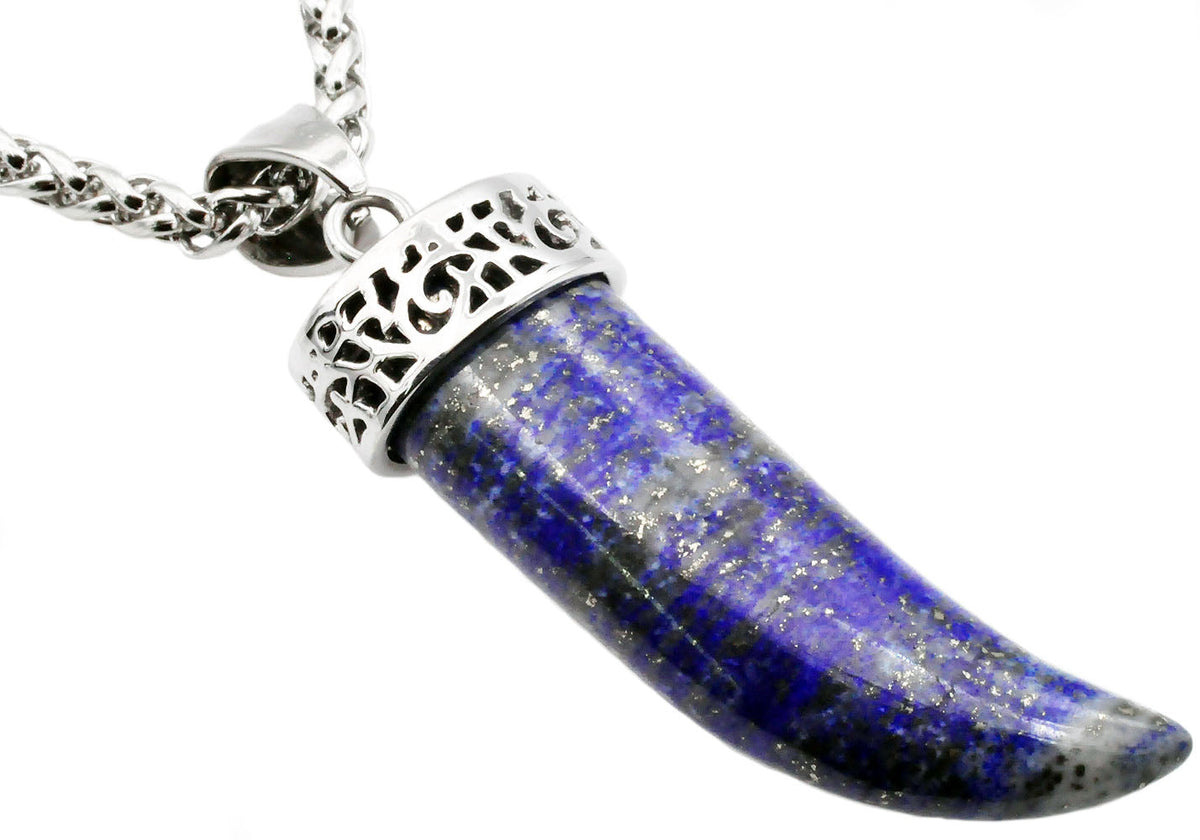 Mens Genuine Lapis Lazuli Stainless Steel Horn Pendant