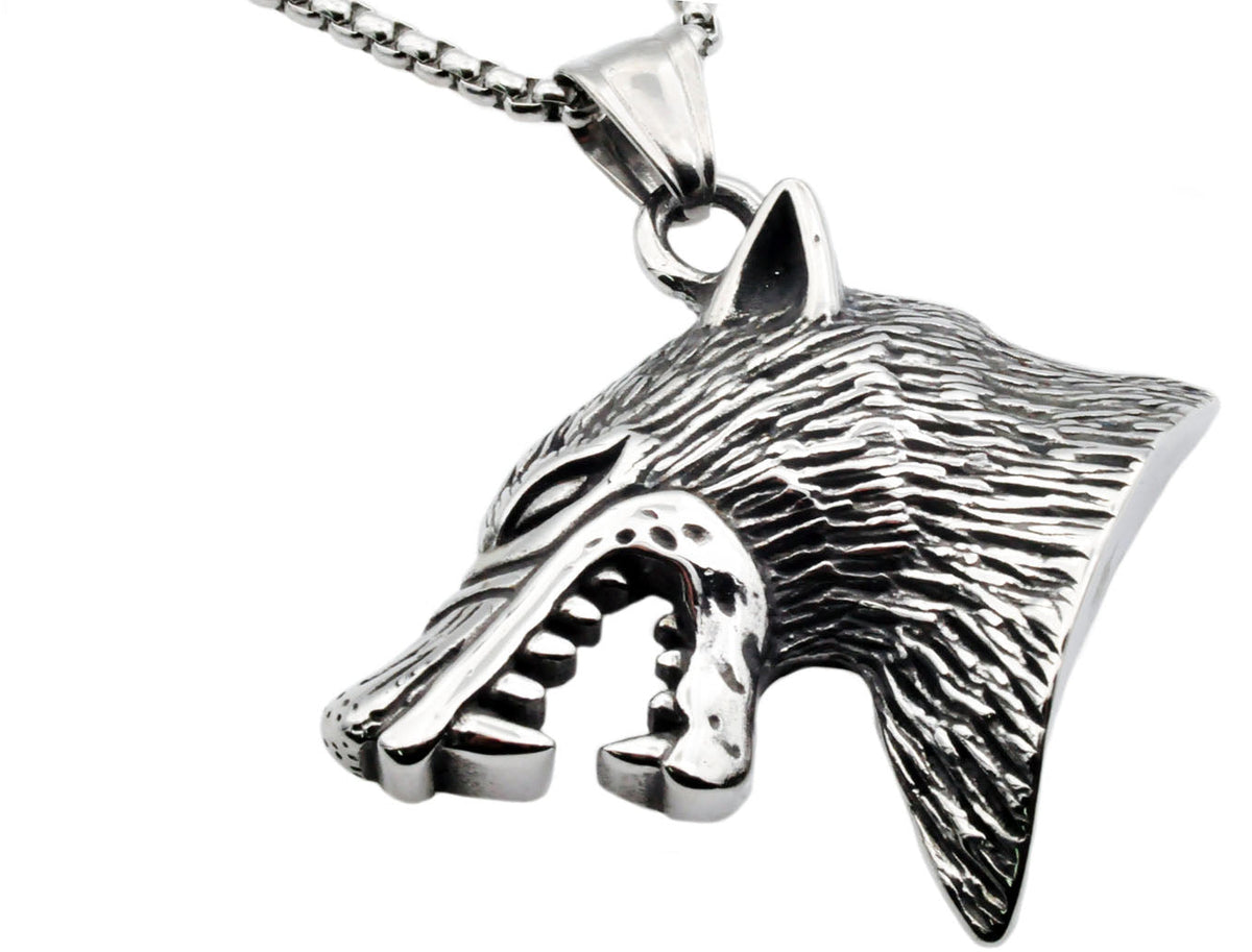 Mens Stainless Steel Wolf Pendant