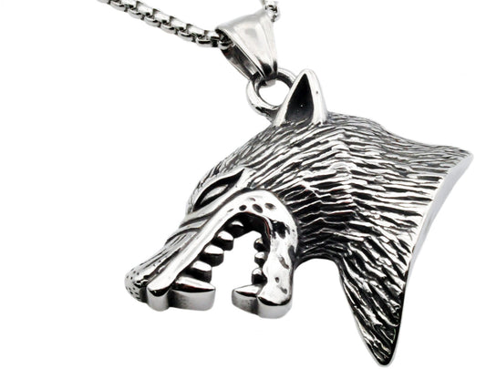 Mens Stainless Steel Wolf Pendant