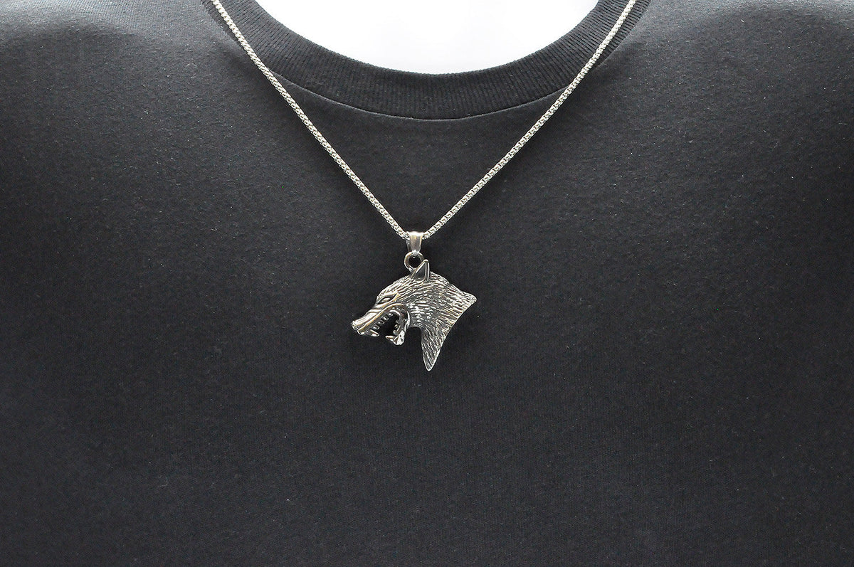 Mens Stainless Steel Wolf Pendant