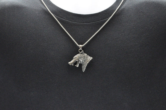Mens Stainless Steel Wolf Pendant