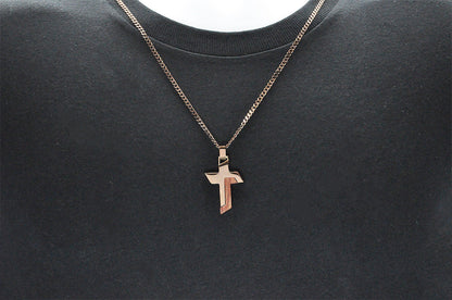 Mens Wood And Chocolate Stainless Steel Cross Pendant
