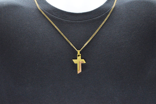 Mens Gold Wood And Stainless Steel Cross Pendant