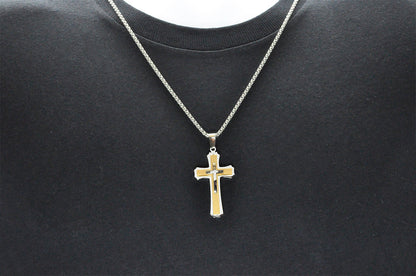 Mens Gold Plated Stainless Steel Cross Pendant Necklace