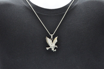 Mens Stainless Steel Cubic Zirconia Eagle Pendant Necklace With 24" Rope Chain