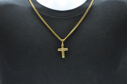 Mens Gold Stainless Steel Cross Pendant Necklace With Cubic Zirconia