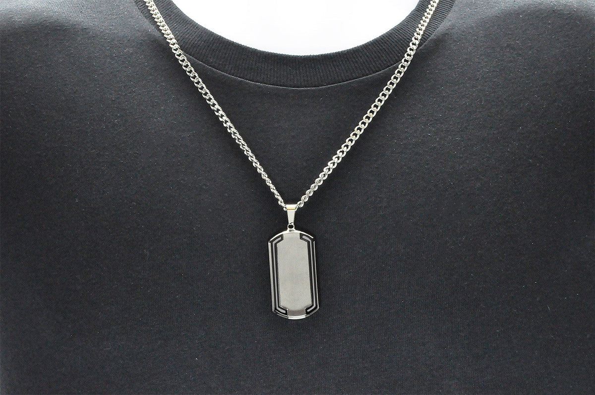 Mens Black Stainless Steel Dog Tag Pendant With Beveled Edge