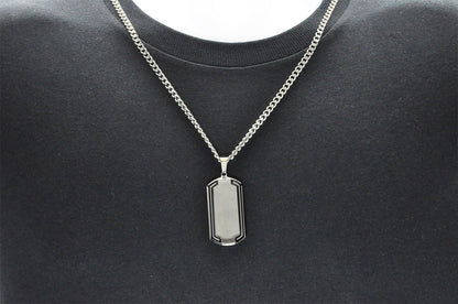 Mens Black Stainless Steel Dog Tag Pendant With Beveled Edge
