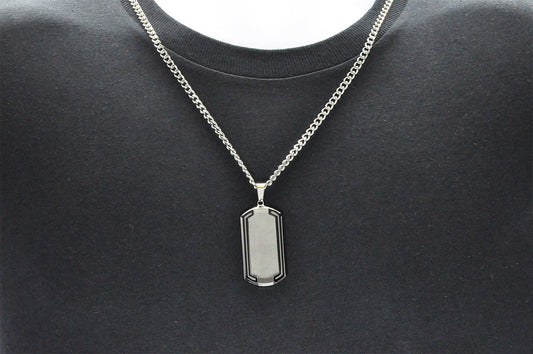 Mens Black Stainless Steel Dog Tag Pendant With Beveled Edge