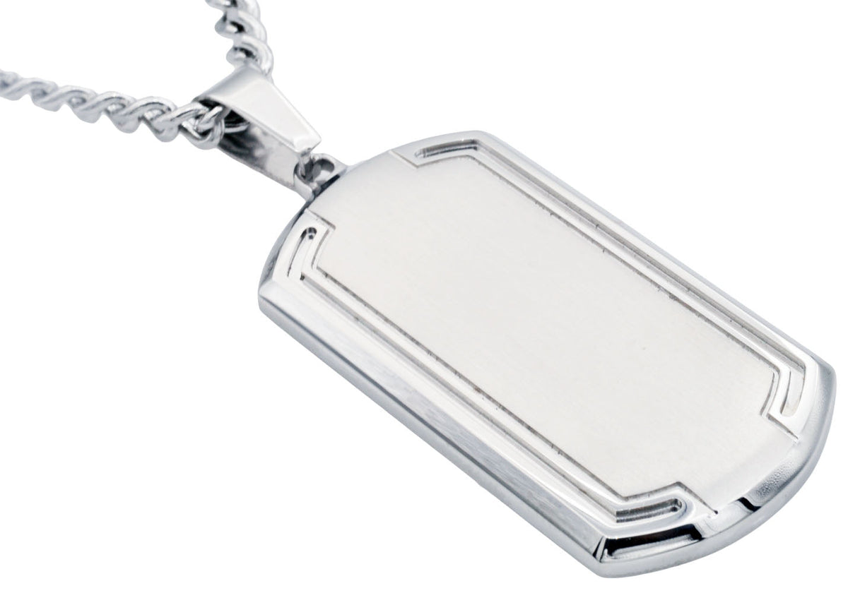 Mens Stainless Steel Dog Tag Pendant With Beveled Edge