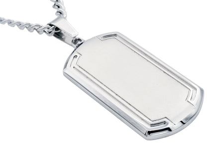 Mens Stainless Steel Dog Tag Pendant With Beveled Edge