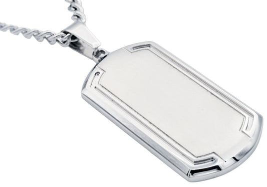 Mens Stainless Steel Dog Tag Pendant With Beveled Edge