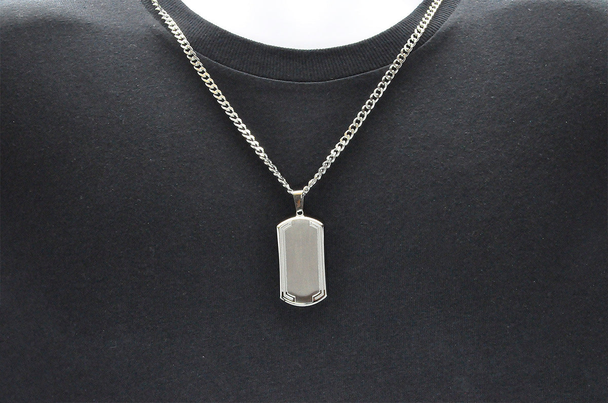 Mens Stainless Steel Dog Tag Pendant With Beveled Edge