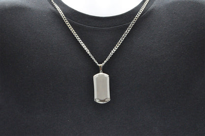 Mens Stainless Steel Dog Tag Pendant With Beveled Edge