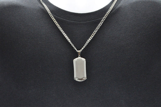 Mens Stainless Steel Dog Tag Pendant With Beveled Edge