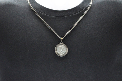 Mens Stainless Steel Saint Christopher Protect Us Pendant