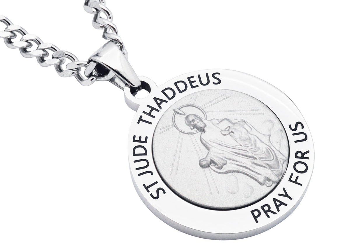 Men's Stainless Steel Saint Thaddeus Pendant With 24" Curb Chain