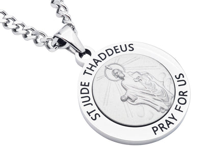 Men's Stainless Steel Saint Thaddeus Pendant With 24" Curb Chain