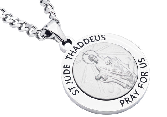 Men's Stainless Steel Saint Thaddeus Pendant With 24" Curb Chain