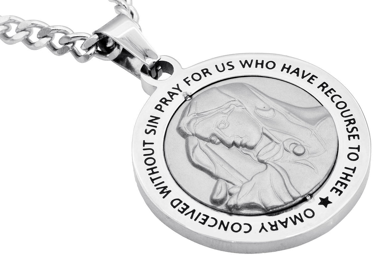 Mens Stainless Steel Mother Mary Pendant
